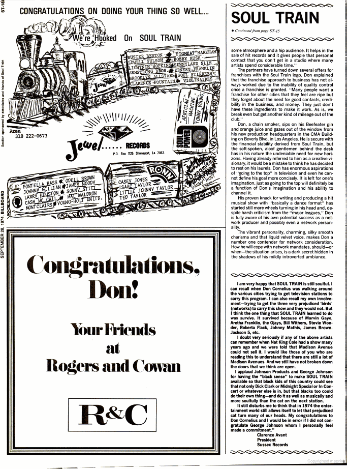 'Soul Train'/Don Cornelius Billboard magazine spotlight - September 28, 1974