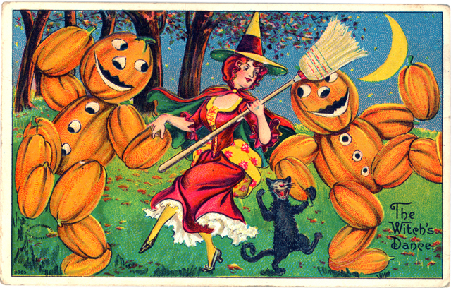 The Witch's Dance Vintage Halloween Card