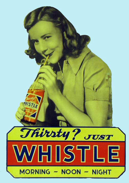 Whistle Orange Soda cardboard advertising sign