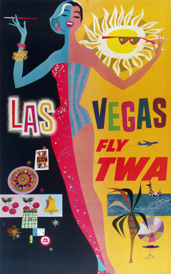 Vintage Airline Travel Poster / TWA - Las Vegas