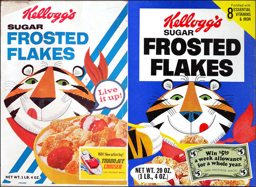 Frosted Flakes cereal boxes - 1963 & 1974