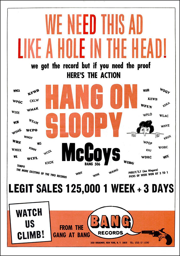 vintage 1965 Billboard ad - McCoys - "Hang On Sloopy"