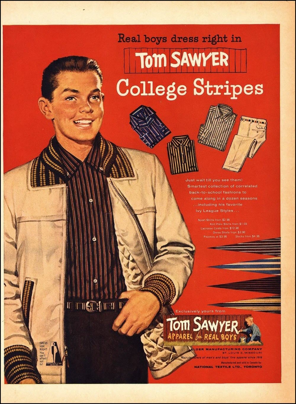 Vintage back-to-school advertisement: Tom Sawyer, 1957