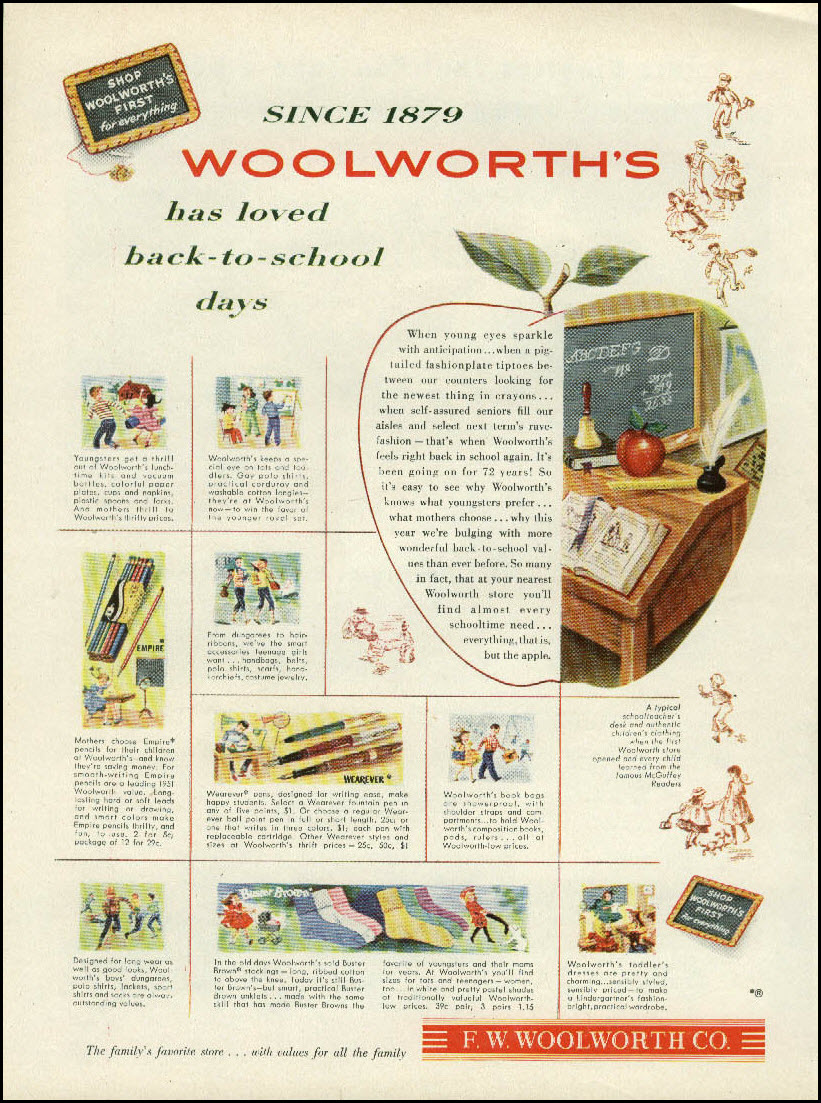 Vintage back-to-school advertisement: Woolworth's, 1951