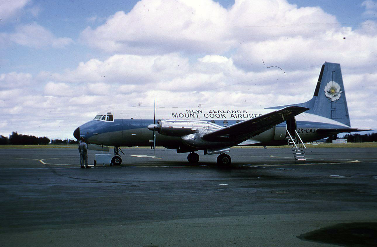 Kodachrome of a prop plane from New Zealand's Mount Cook Airlines