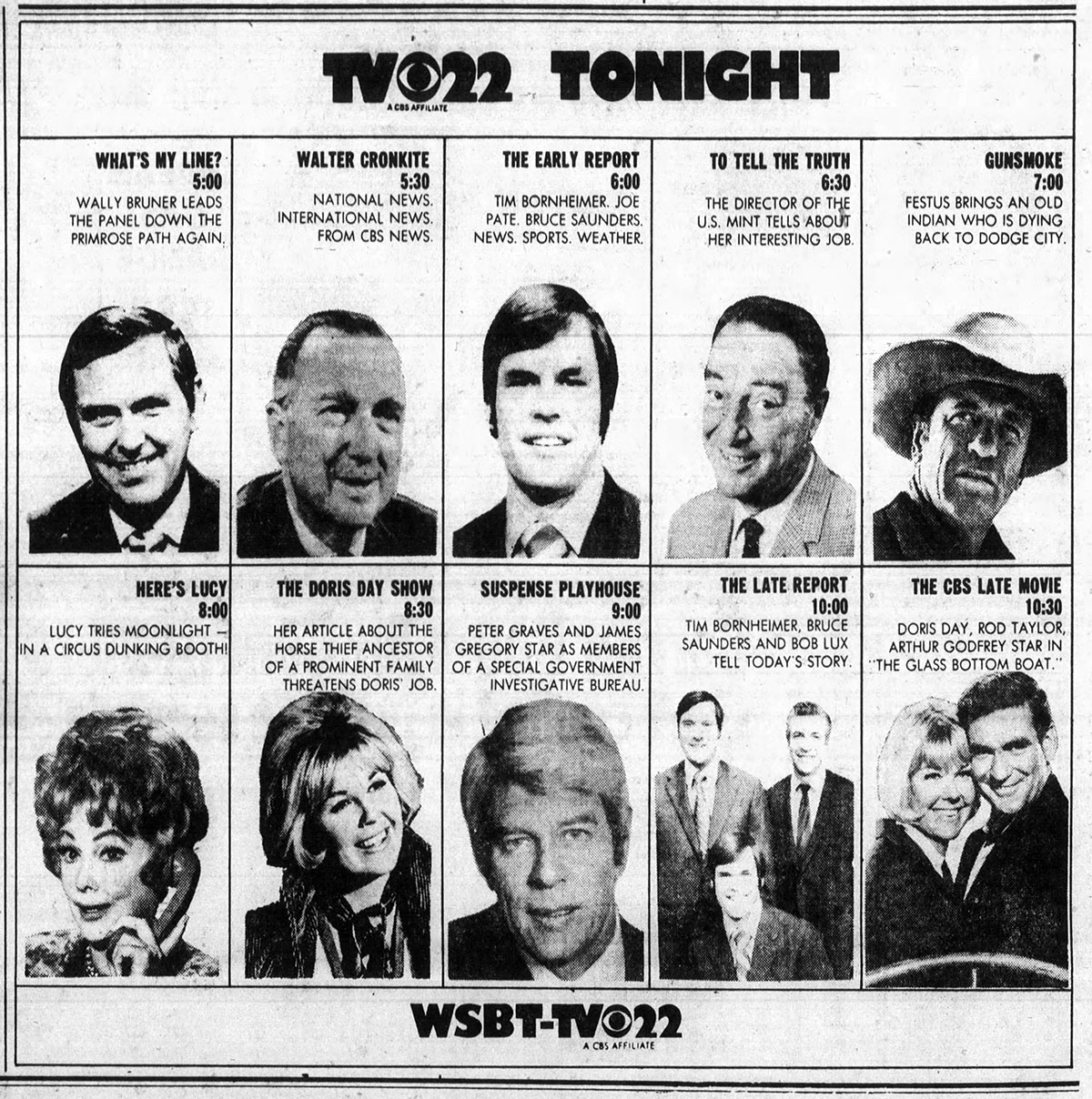 WSBT-TV Channel 22 CBS lineup for July 31, 1972